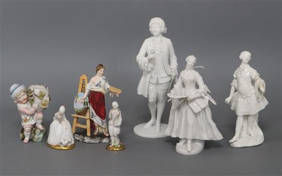 Seven Continental porcelain figurines